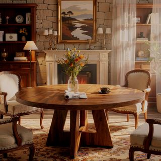 Sunvega 47 Inch Round Wood Dining Table with Walnut Finish for 4-6 Seating