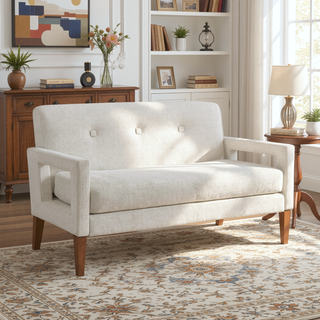 Sunvega Modern Gray Chenille Loveseat with Pocket Coils and Solid Wood Legs