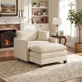 Sunvega Modern Green Chenille Fabric Cloud Sofa with Adjustable Backrest for Living Room