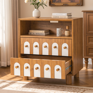 Sunvega Modern Nightstand with Two Drawers and Built-in Charging Station