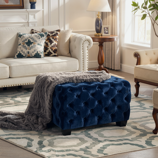Sunvega Modern Glam Velvet Ottoman with Button-Tufted Diamond Stitching