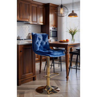 Sunvega Set of 2 Black Velvet Swivel Bar Stools with Chrome Footrest and Adjustable Height