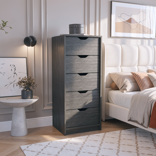 Sunvega Slim Smokey Oak 5-Drawer Narrow Dresser for Bedroom Storage