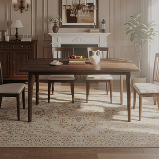 Sunvega Mid-Century Modern Solid Wood Dining Table with Brown Stain Finish