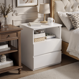 Sunvega End Table with Fast USB C Charging Station and 2 Drawers for Living Room