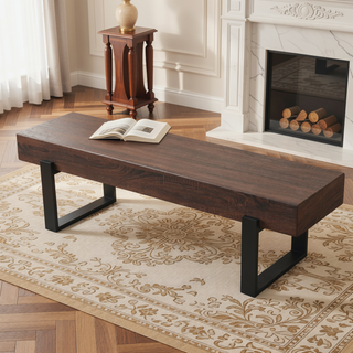 Sunvega 59" Modern Black MDF Bench with Metal Legs for Entryway and Bedroom