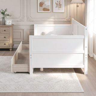 Sunvega Twin Size Pine Wood Daybed with Two Storage Drawers in White