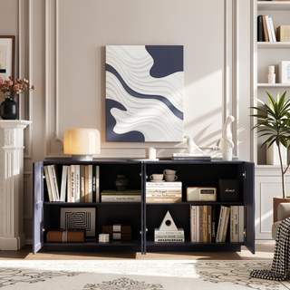 Sunvega Navy Blue 4 Door Buffet Cabinet with 3D Water Ripple Texture for Kitchen
