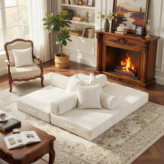 Sunvega Convertible Chenille Folding Sofa Bed with Pillows for Living Room