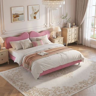 Sunvega Full Size Upholstered Daybed with Cloud Shaped Backrest and Sherpa Fabric