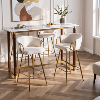 Sunvega 30 Inch Set of 2 Velvet Bar Stools with Chrome Footrest and Golden Leg