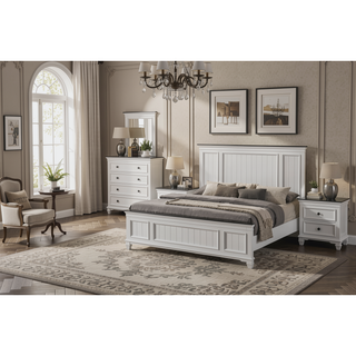 Sunvega Modern Farmhouse Queen Bedroom Set with Dresser Mirror Nightstand Chest