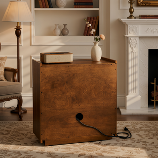 Sunvega Mid Century Modern Nightstand with Charging Station and 2 Drawers Dark Walnut