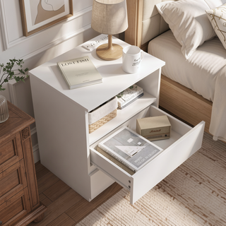 Sunvega End Table with Fast USB C Charging Station and 2 Drawers for Living Room