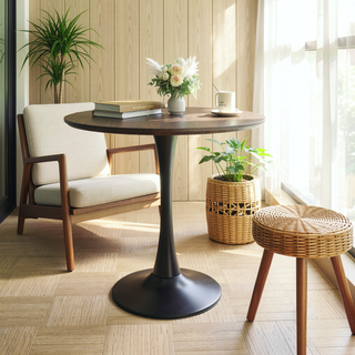Sunvega Black Round Tulip Dining Table with MDF Top for Kitchen Living Room Office