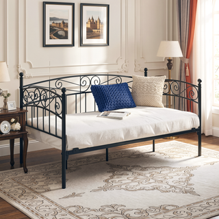Sunvega Twin Size Victorian Style Metal Daybed Frame with Trundle Set for Guest Room