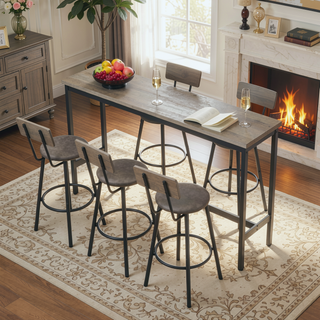Sunvega Industrial Long Bar Table Set with 3 PU Upholstered Stools for Kitchen