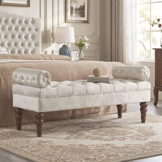Sunvega Upholstered Tufted Velvet Bench with Wooden Legs for Bedroom or Living Room