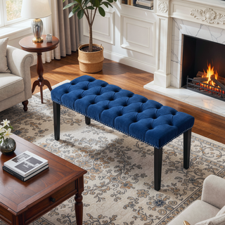 Sunvega Tufted Upholstered Velvet Bench Ottoman with Sponge Cushion for Bedroom