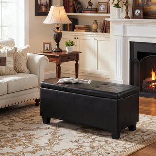 Sunvega Large Storage Ottoman Bench with Tufted Linen Design for Living Room