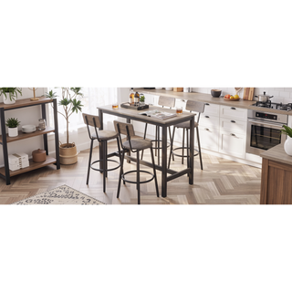 Sunvega 4 PU Soft Seat Bar Stools with Backrests and 47.24 Inch Rustic Grey Table Set