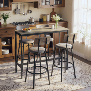 Sunvega Rustic Brown Bar Table Set with 2 PU Soft Seat Backrest Stools for Small Spaces