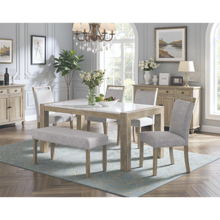 Sunvega Upholstered Dining Bench with Beige Gray Finish and Contemporary Style