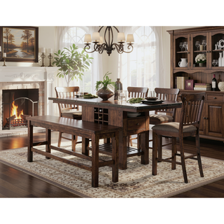 Sunvega Dark Brown Finish Wooden Counter Height Bench Transitional Style 1pc Dining