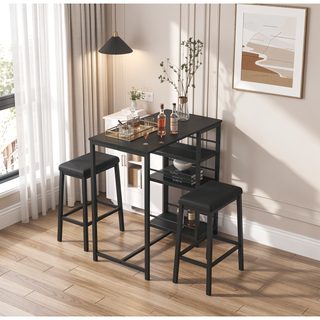 Sunvega Compact Rustic Brown Wood Kitchen Dining Table Set for 4 with Chairs