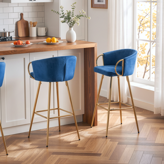 Sunvega 26 Inch Set of 2 Velvet Bar Stools with Chrome Footrest and Golden Leg
