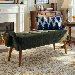 Sunvega Modern Loop Yarn Fabric Bench with Soft Cushion and Geometric Armrests