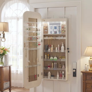 Sunvega Jewelry Cabinet Armoire with Full Length Mirror and Lockable Storage