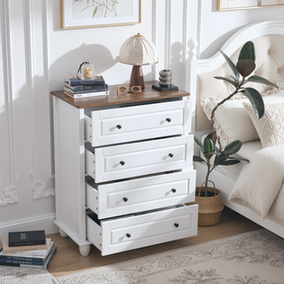 Sunvega Modern 4 Drawer Dresser with Wide Tabletop and Metal Handles for Living Room