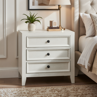 Sunvega White Nightstand with USB Port and Classic Metal Knobs