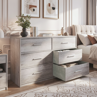 Sunvega Sturdy MDF Frame Dresser with Six Spacious Fabric Drawers