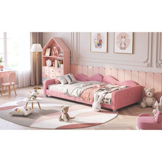 Sunvega Full Size Upholstered Daybed with Cloud Shaped Backrest and Sherpa Fabric