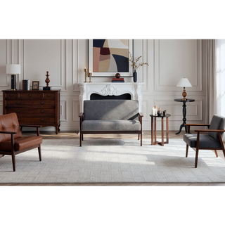 Sunvega 45 Inch Dark Gray Loveseat with Espresso Wood Arms and Full Foam Cushion