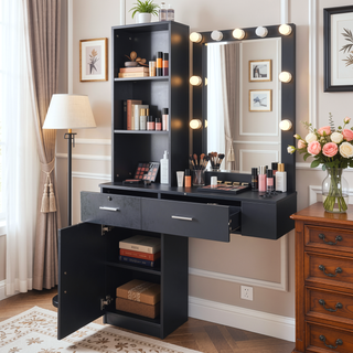 Sunvega 3 in 1 Vanity Desk with Open Top Mirror and Visible Glass Desktop