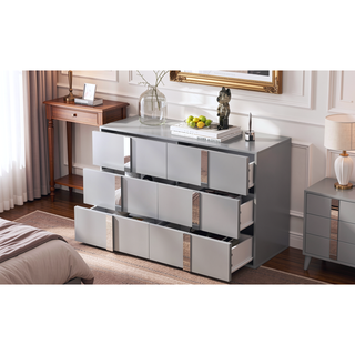 Sunvega Elegant Gray Nightstand with 2 Drawers and Metal Foot for Bedroom