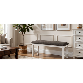 Sunvega Modern Transitional Style Padded Fabric Seat Bench with Wooden Base