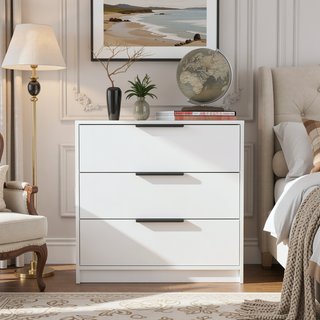 Sunvega Modern White Dresser with Three Spacious Drawers and Superior Top