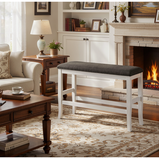 Sunvega Modern Transitional Style Padded Fabric Seat Bench with Wooden Base