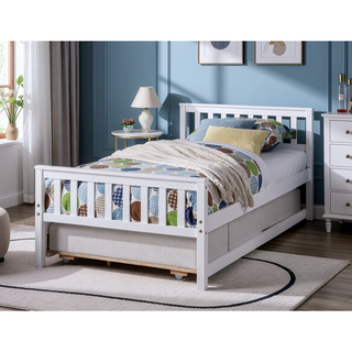 Sunvega Twin Bed Frame with Trundle and Headboard for Small Bedroom Space Saving