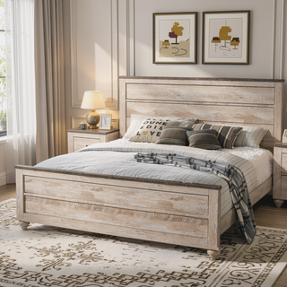 Sunvega White Wash Finish Queen Bedroom Set with Dresser Mirror and Nightstands
