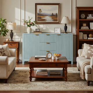 Sunvega Sideboard with Artistic Wave Design and Adjustable Shelves for Living Room