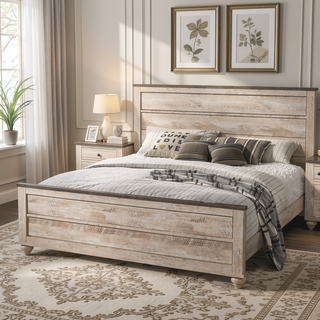 Sunvega Rustic Urban Chic White Wash Finish 4-Piece Queen Bedroom Set