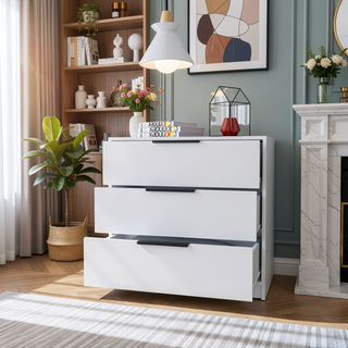 Sunvega Modern White Dresser with Three Spacious Drawers and Superior Top