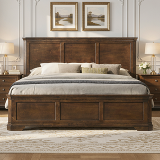 Sunvega Antique Walnut Traditional 3-Piece Wood Bedroom Set with Queen Panel Bed