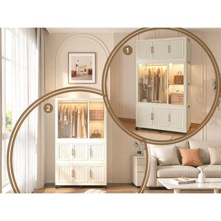Sunvega Portable Wardrobe Closet Storage Organizer with 9 Magnetic Doors and Hanging Rod