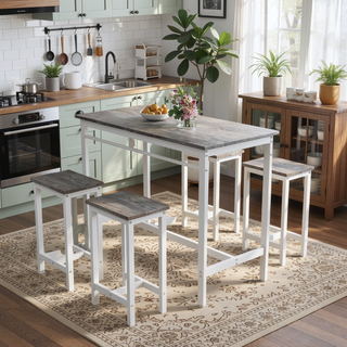 Sunvega 5-Piece Modern Kitchen Table Set with Four Bar Stools and Metal Frame